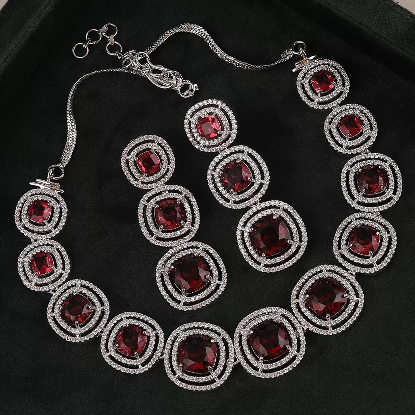 Wine Beatrice American Diamond Necklace Set