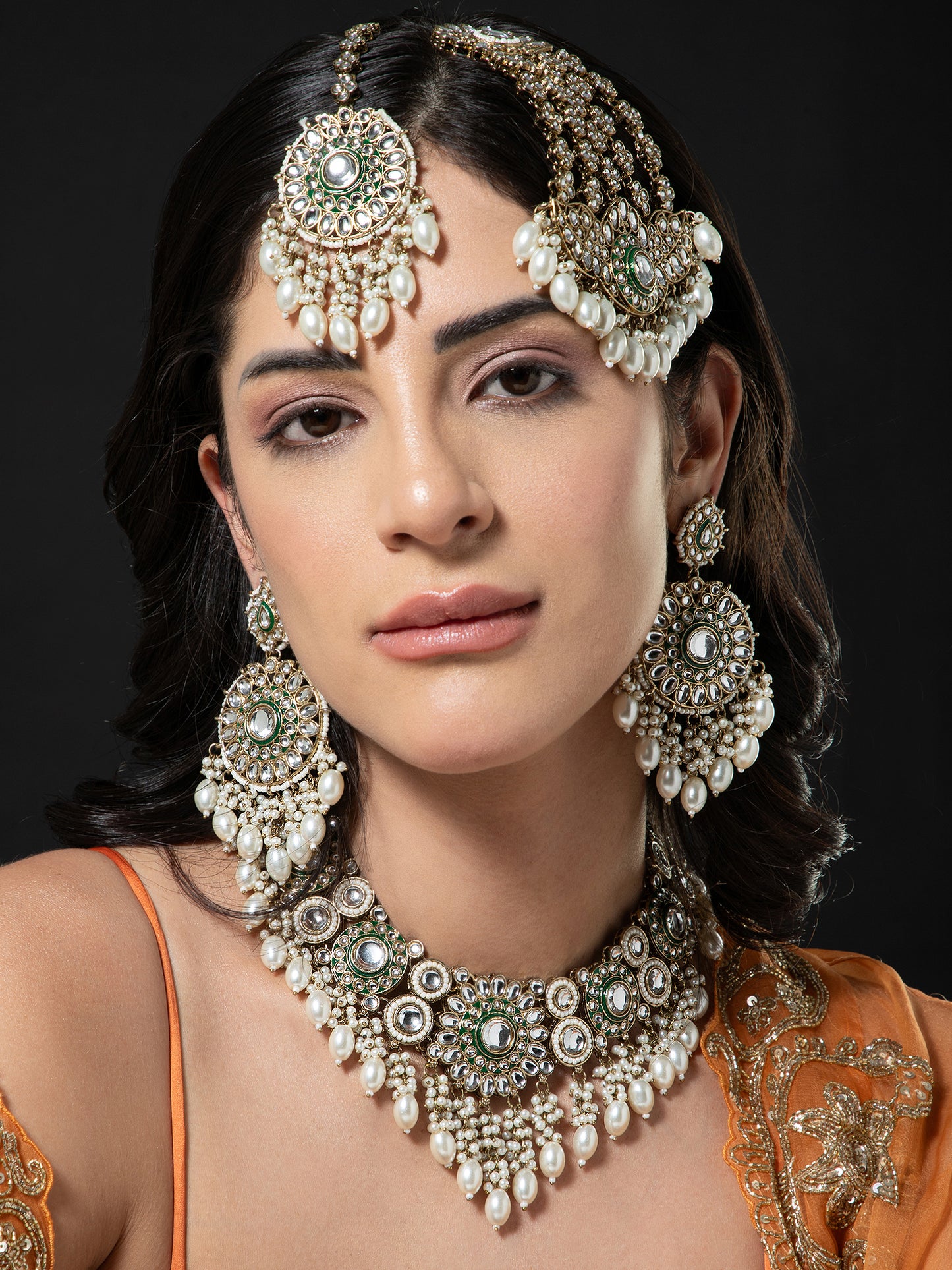 Pearl Yoshita Necklace Earring with Teeka and Side Jhumar/Passa