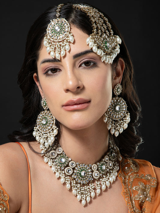 Pearl Yoshita Necklace Earring with Teeka and Side Jhumar/Passa