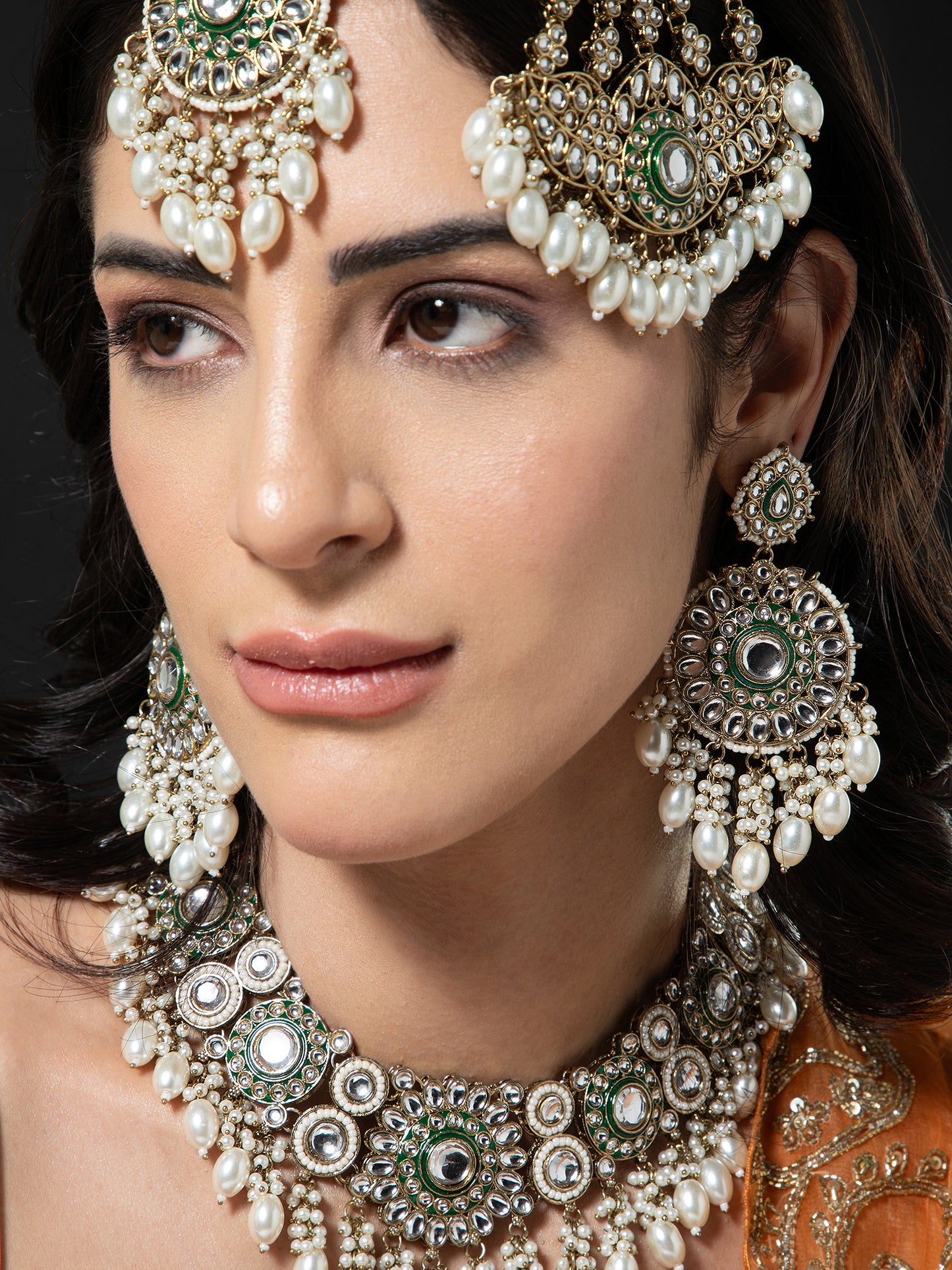 Pearl Yoshita Necklace Earring with Teeka and Side Jhumar/Passa