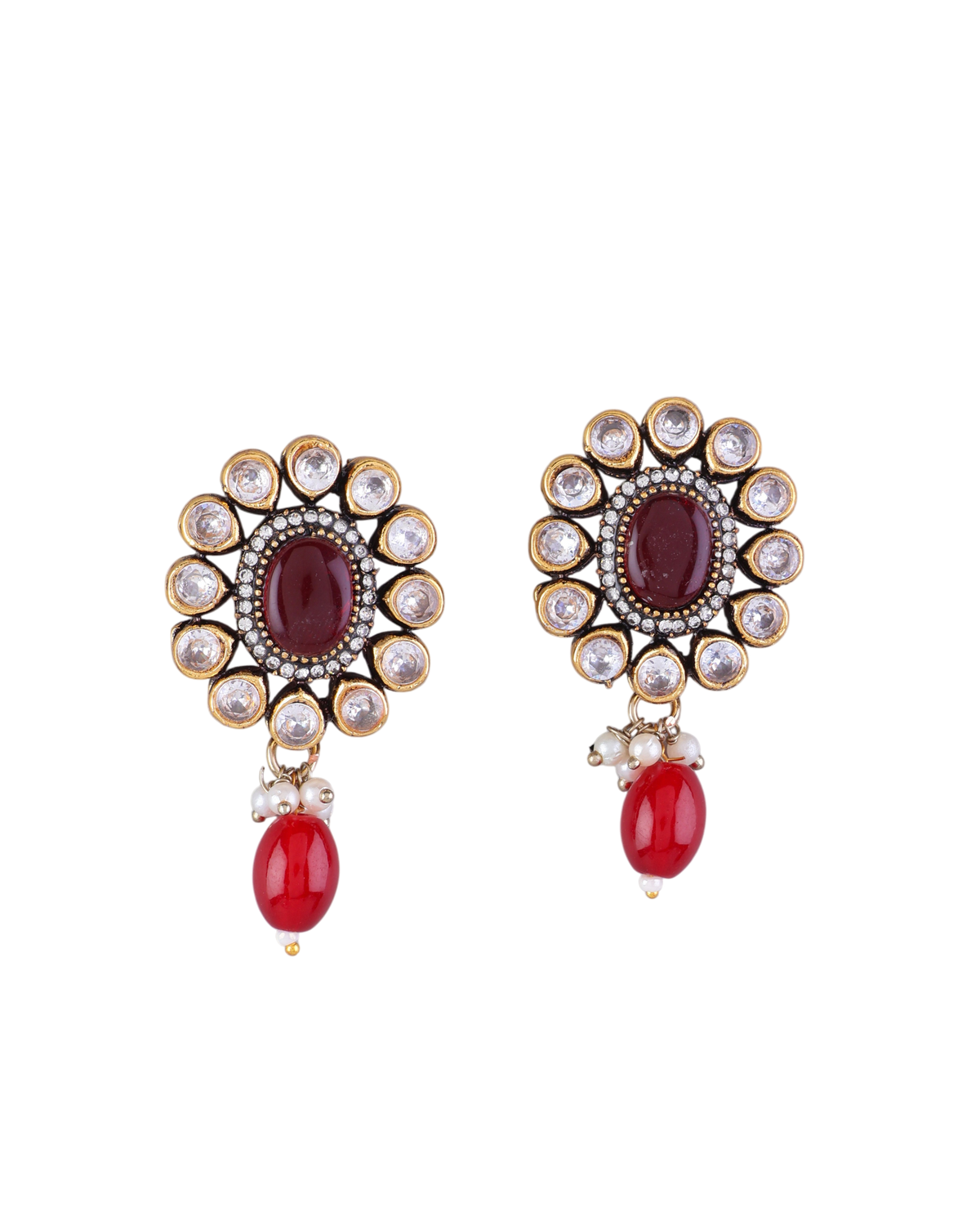 Red Alizeh Monalisa Antique Designer Stud Earring