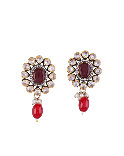 Red Alizeh Monalisa Antique Designer Stud Earring