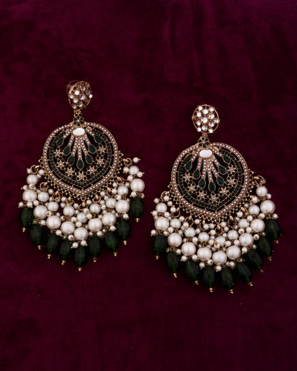 Emerald Green Ishmeet Designer Jadau Pakistani Chandbali