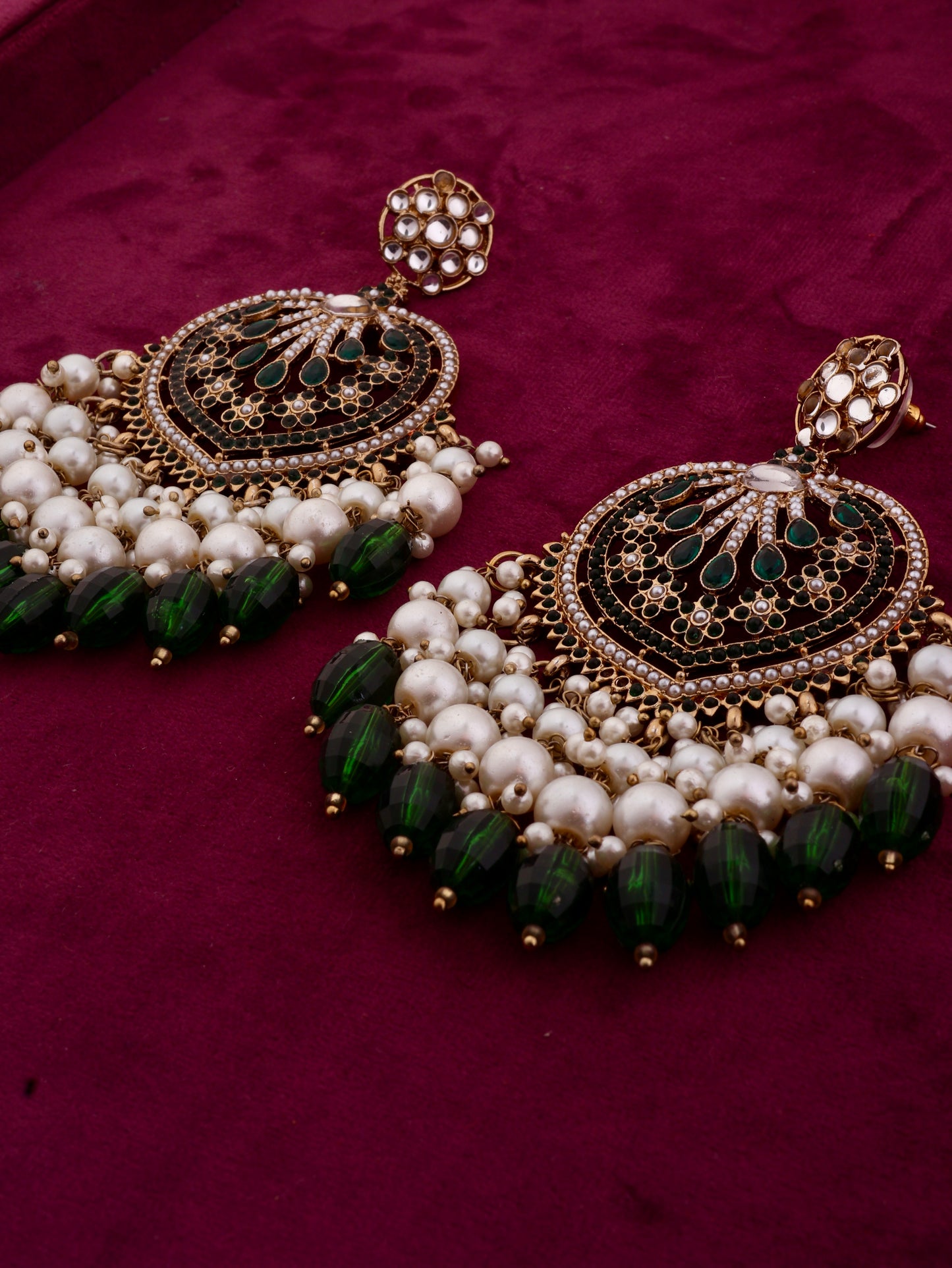 Emerald Green Ishmeet Designer Jadau Pakistani Chandbali