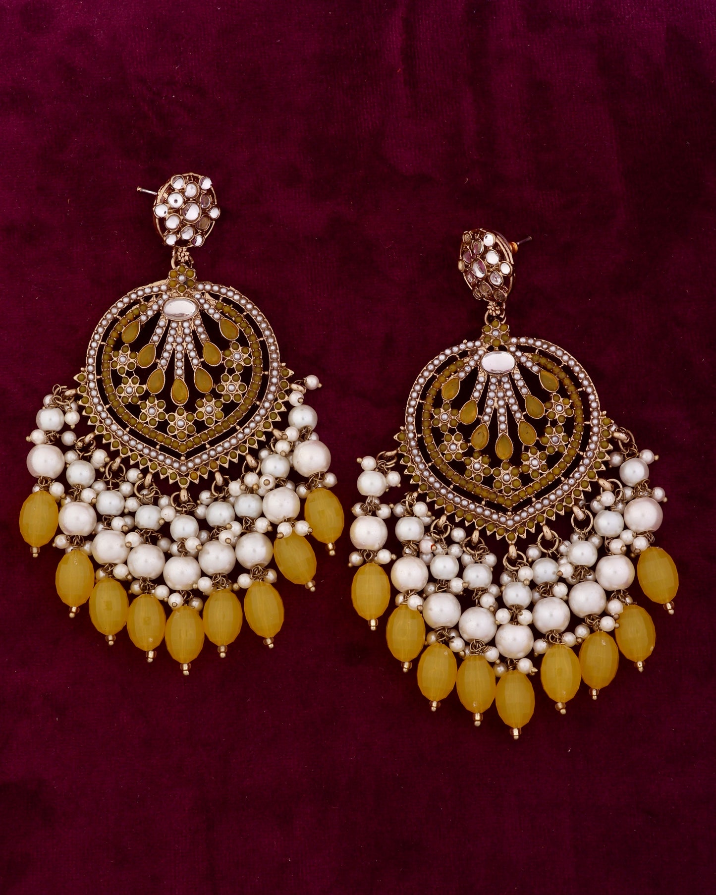 Yellow Ishmeet Designer Jadau Pakistani Chandbali