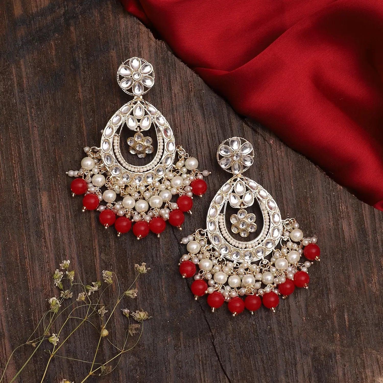 Red Jiya Kundan Earring