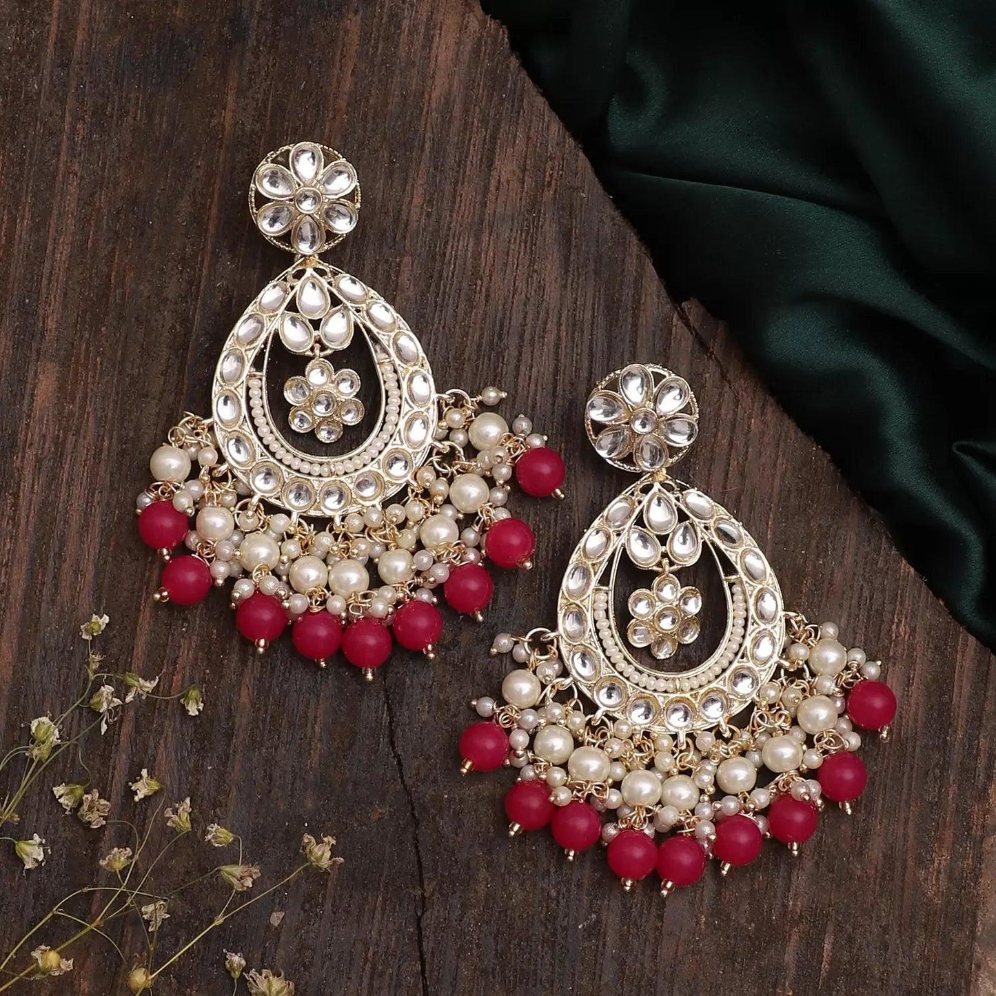 Dark Pink Jiya Kundan Earring