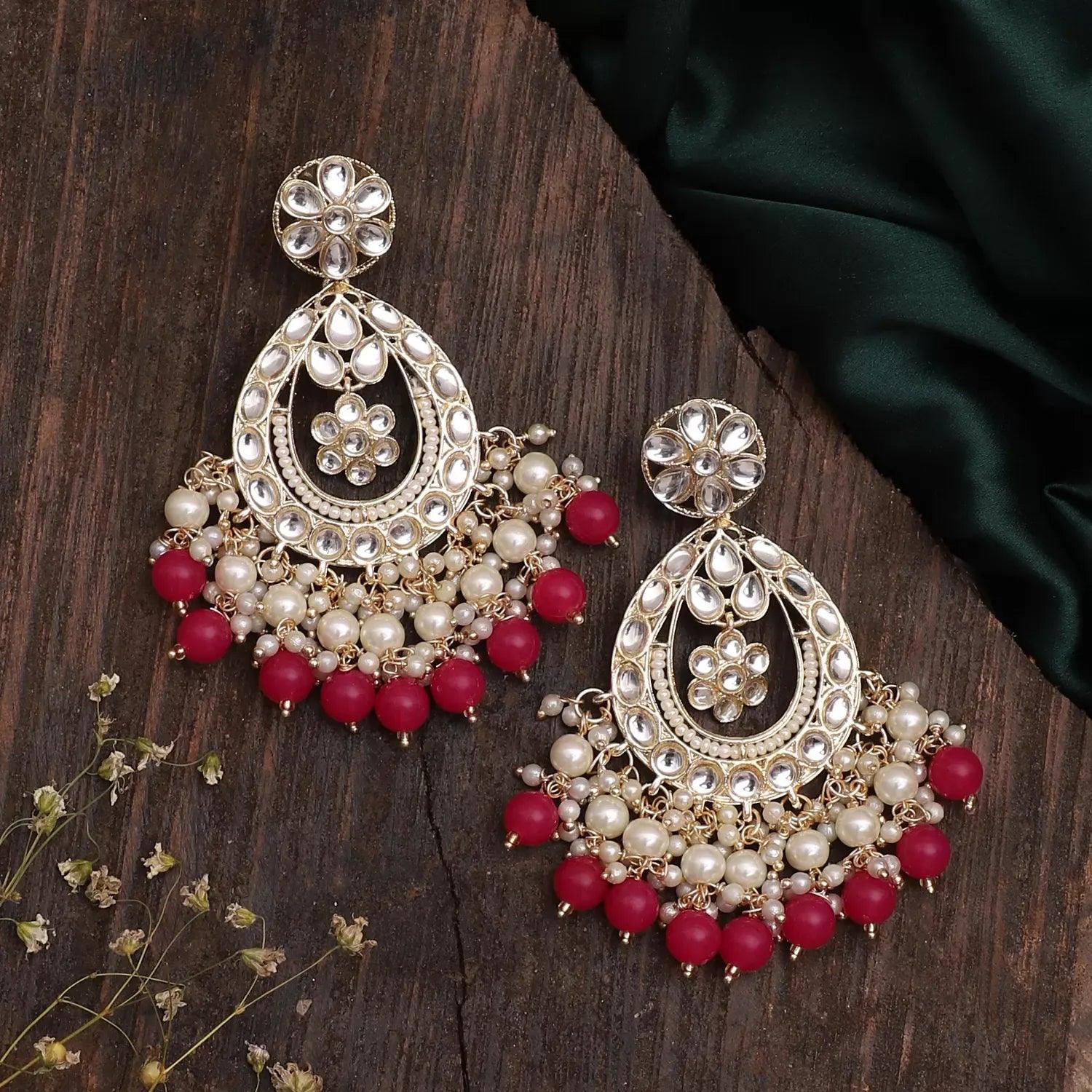 Dark Pink Jiya Kundan Earring