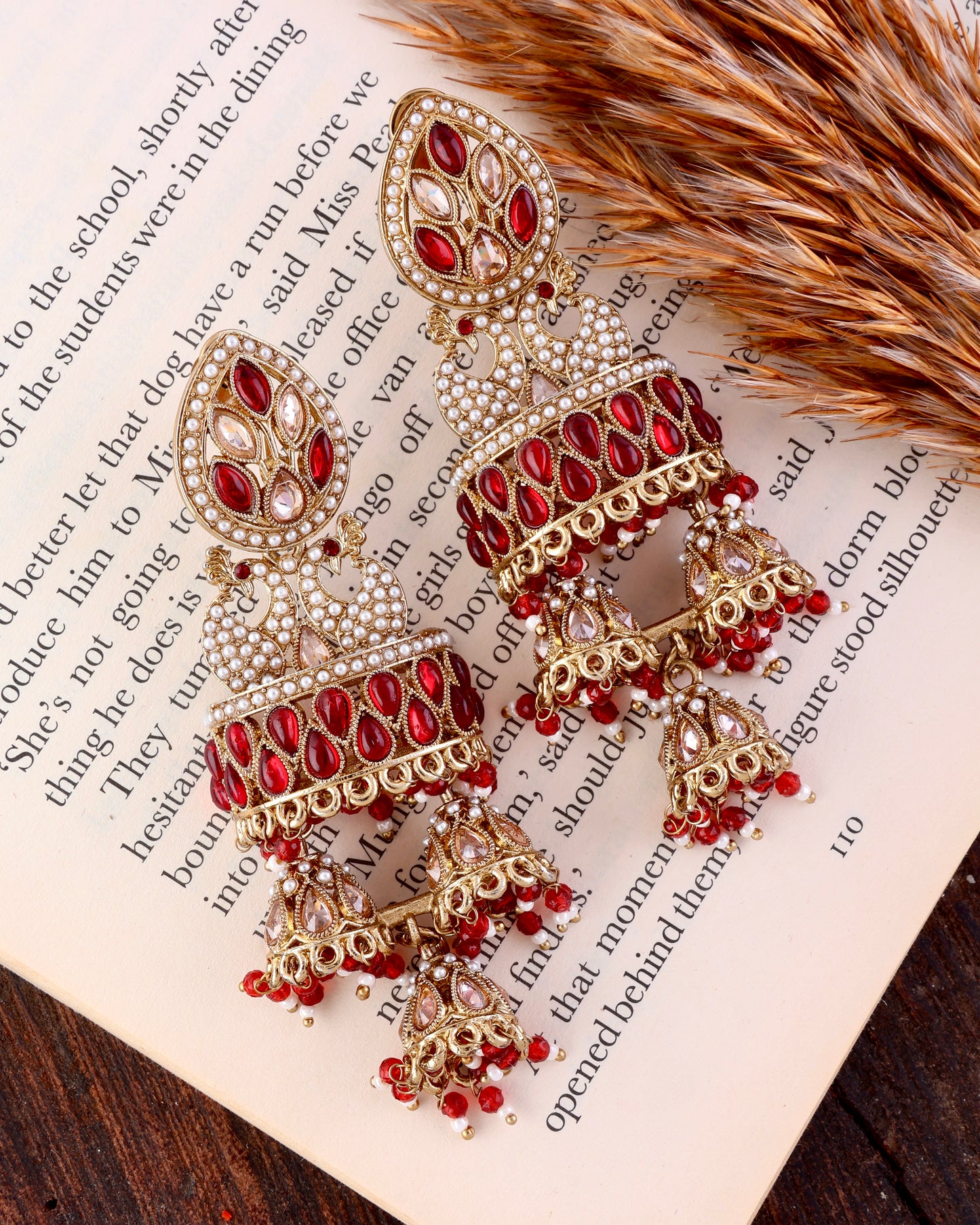 Red Sumaira Designer Peacock Earring