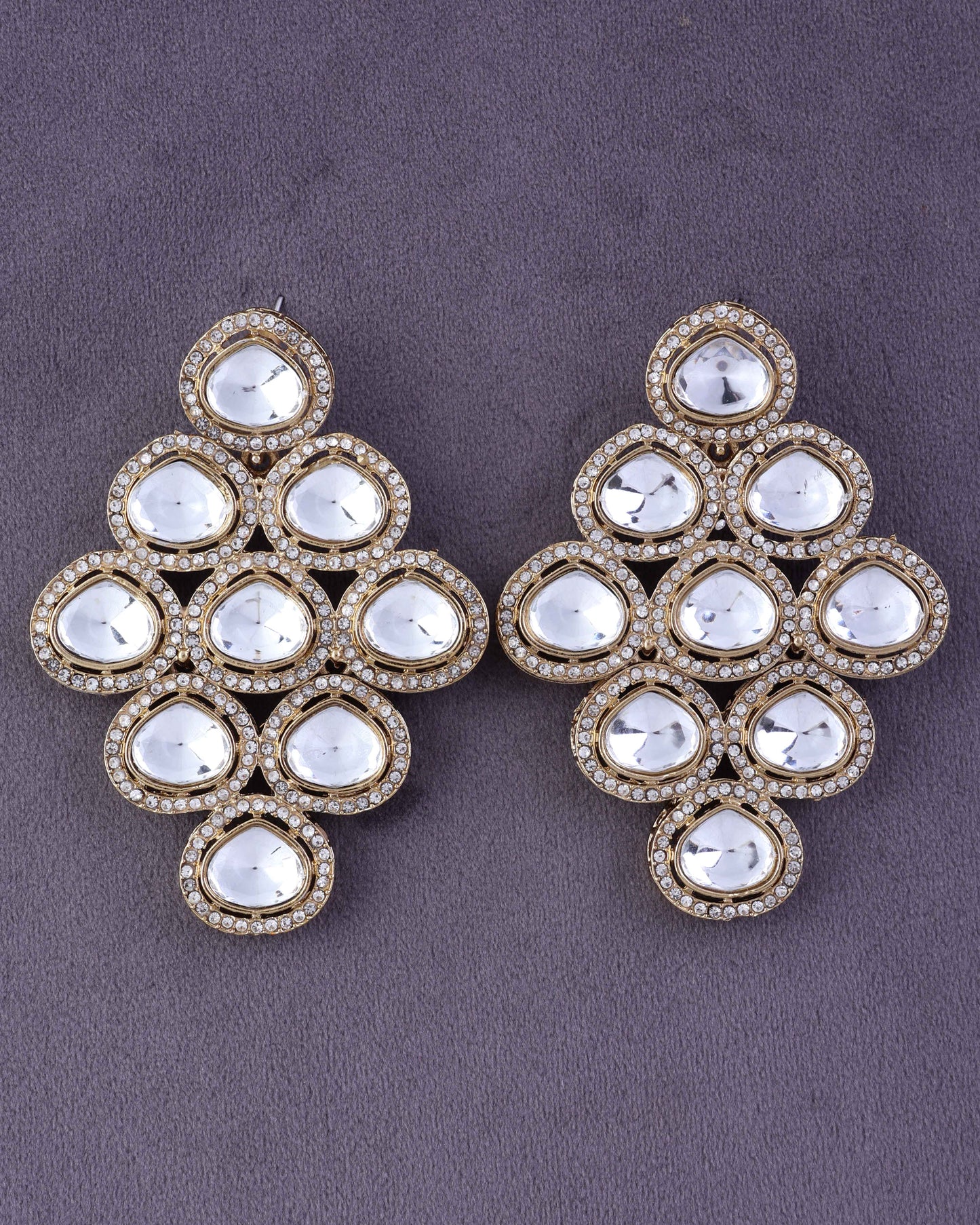 Silver Tvesha Premium Designer Zircone Polki Dupe Earring