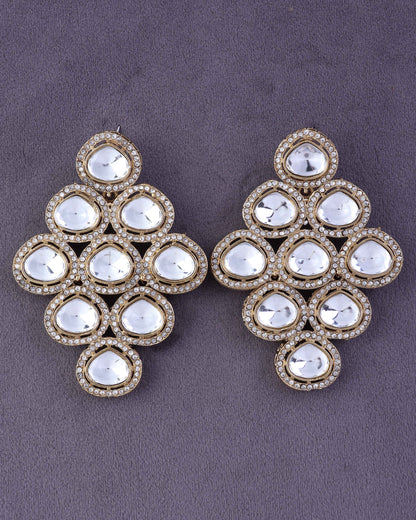 Silver Tvesha Premium Designer Zircone Polki Dupe Earring