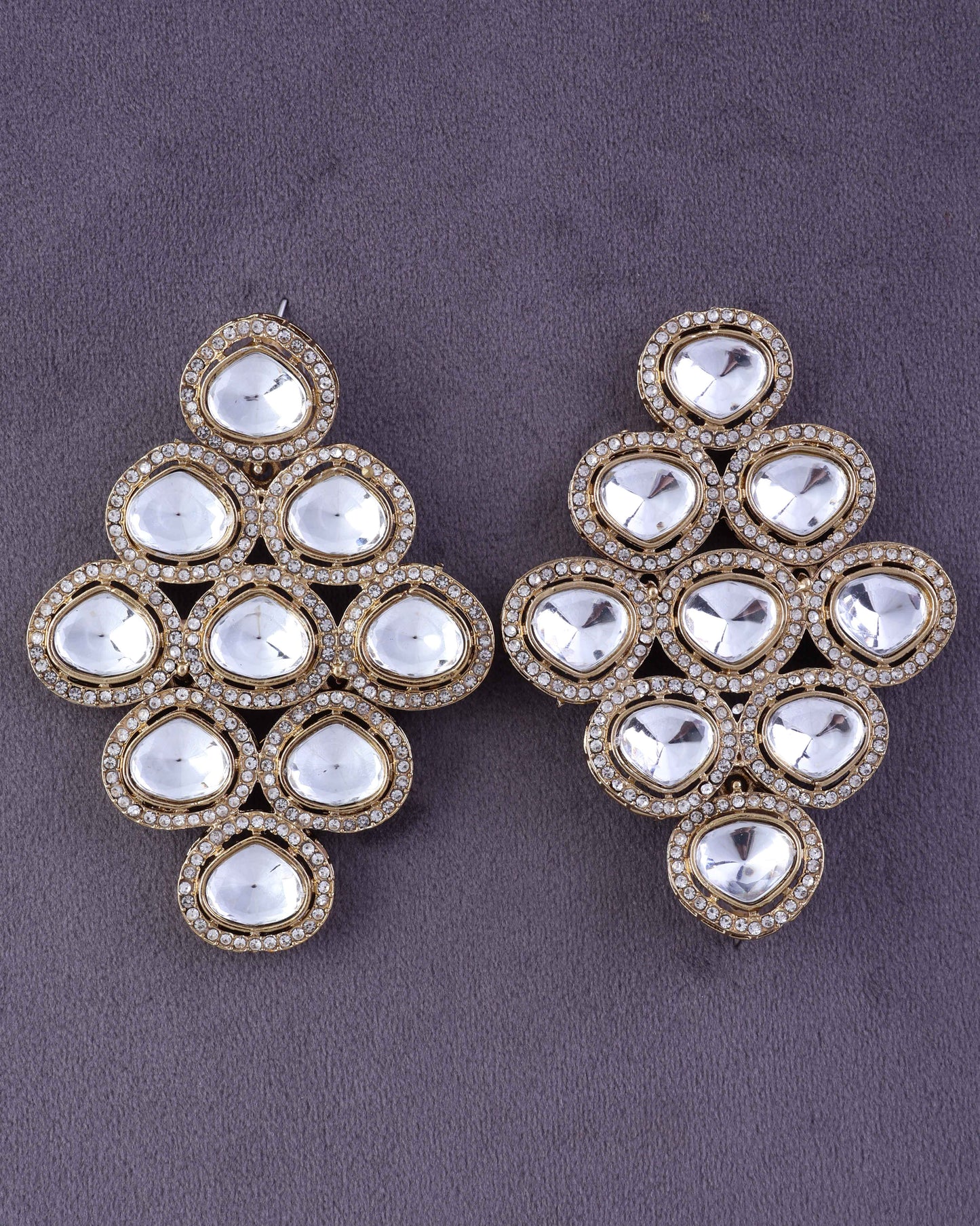 Silver Tvesha Premium Designer Zircone Polki Dupe Earring