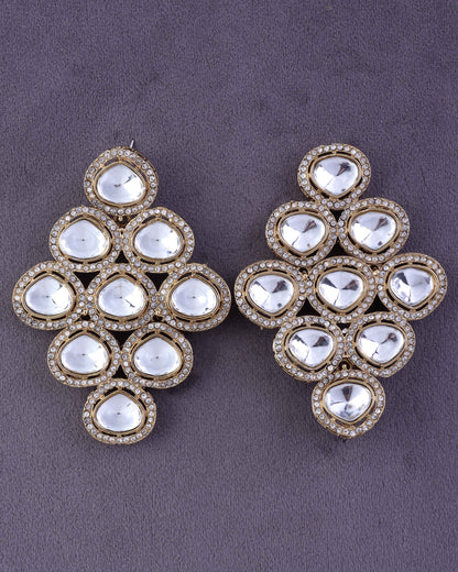 Silver Tvesha Premium Designer Zircone Polki Dupe Earring