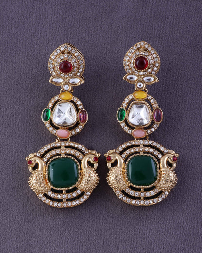 Emerald Sifat Premium Designer Zircone Polki Dupe Earring