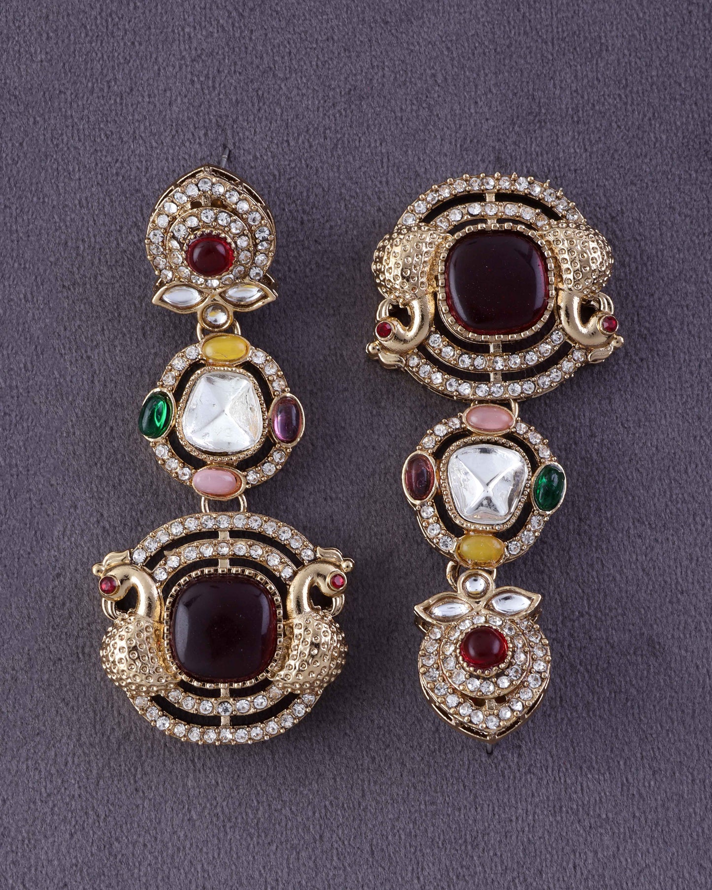 Maroon Sifat Premium Designer Zircone Polki Dupe Earring