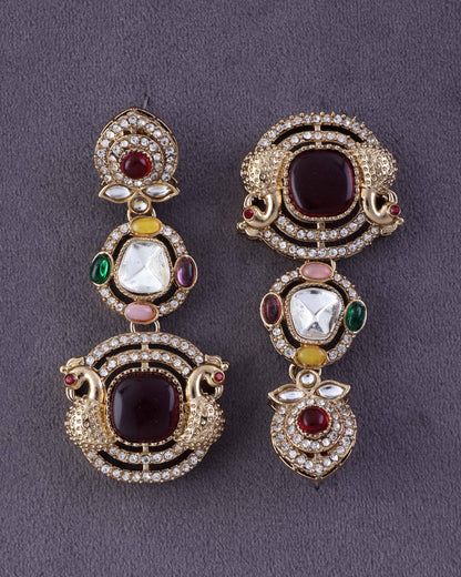 Maroon Sifat Premium Designer Zircone Polki Dupe Earring