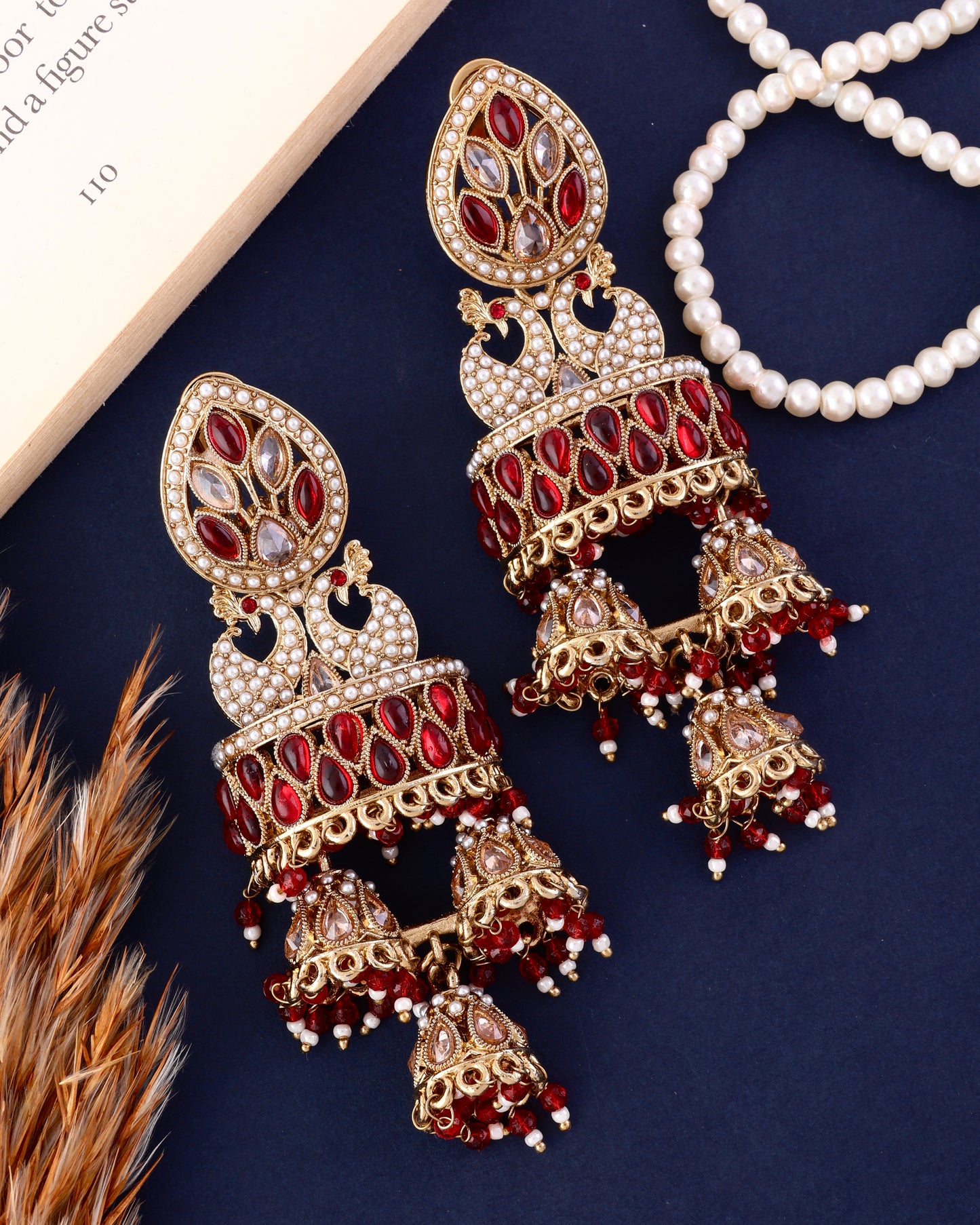 Red Sumaira Designer Peacock Earring