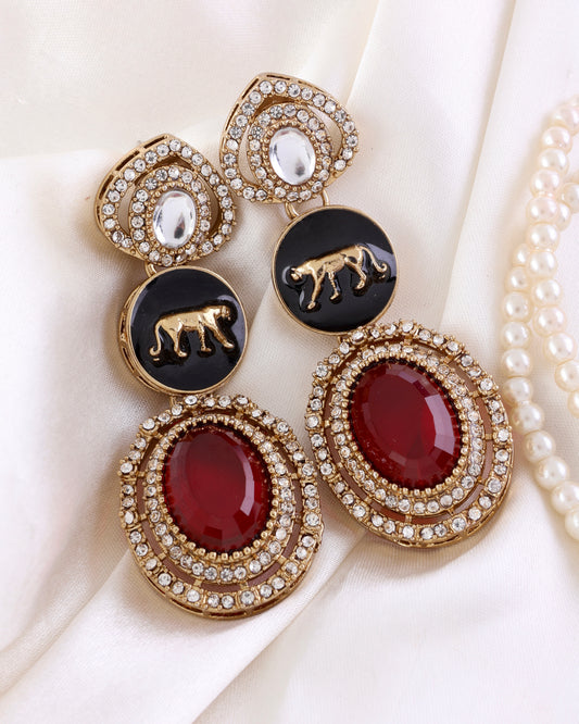Red Iravya Premium Designer Zircone Polki Dupe Earring