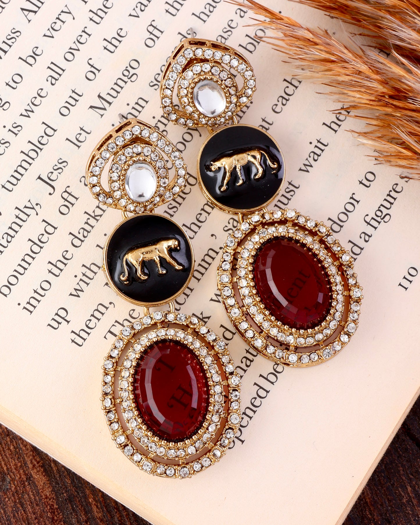 Red Iravya Premium Designer Zircone Polki Dupe Earring
