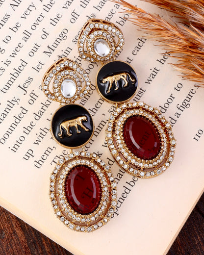 Red Iravya Premium Designer Zircone Polki Dupe Earring