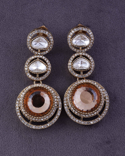 Golden Navleen Premium Designer Zircone Polki Dupe Earring