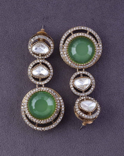 Olive Navleen Premium Designer Zircone Polki Dupe Earring
