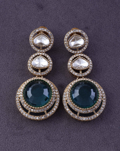Turquoise Navleen Premium Designer Zircone Polki Dupe Earring