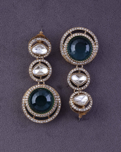 Turquoise Navleen Premium Designer Zircone Polki Dupe Earring