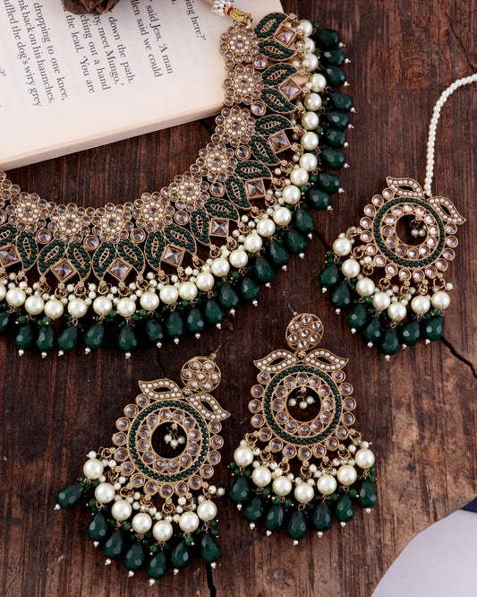 Green Kaishori Necklace Earring with Teeka