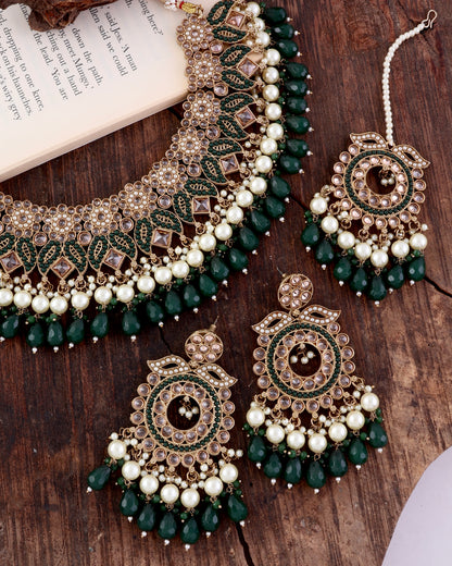 Green Kaishori Necklace Earring with Teeka