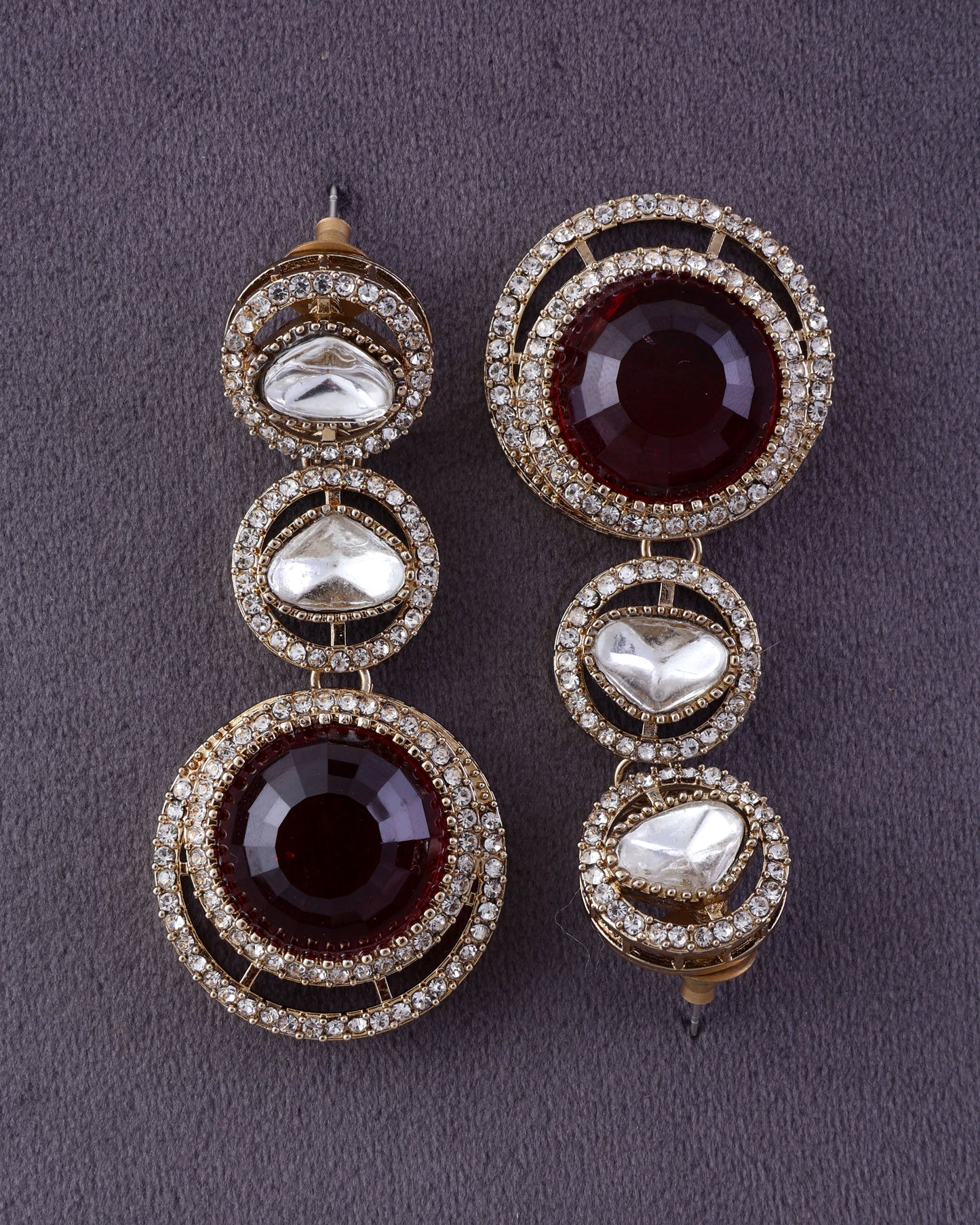 Red Navleen Premium Designer Zircone Polki Dupe Earring