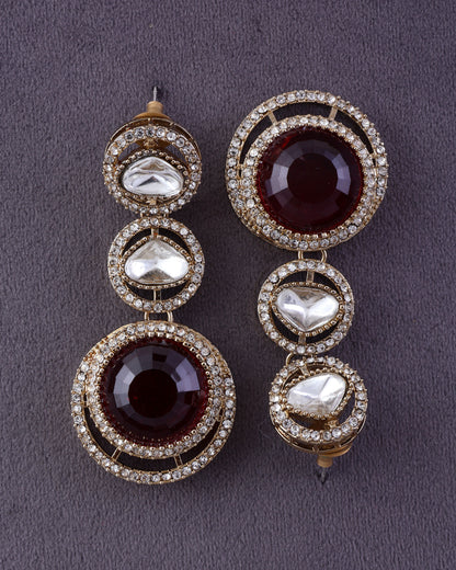 Red Navleen Premium Designer Zircone Polki Dupe Earring