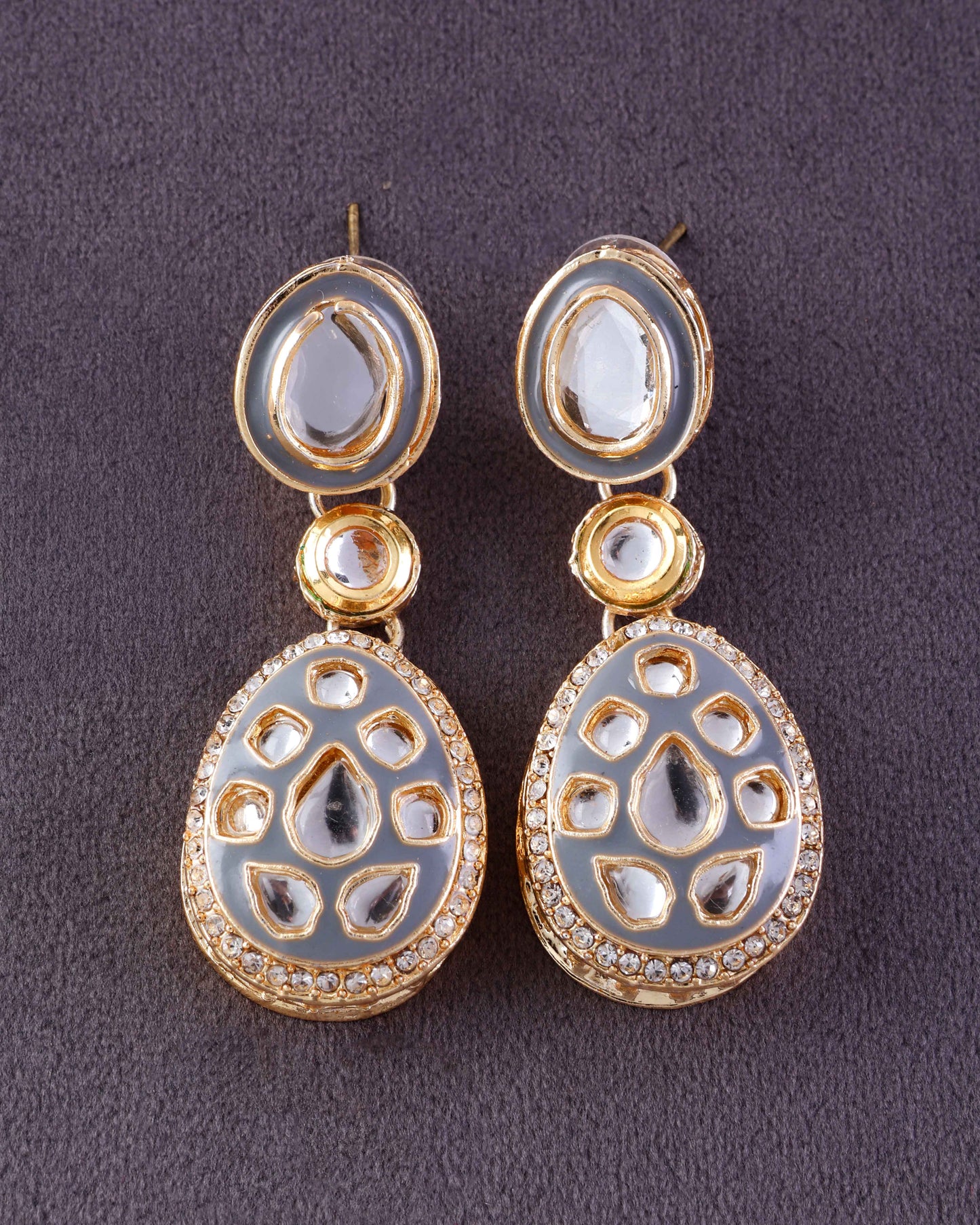 Grey Kuvar Meenakari Earring