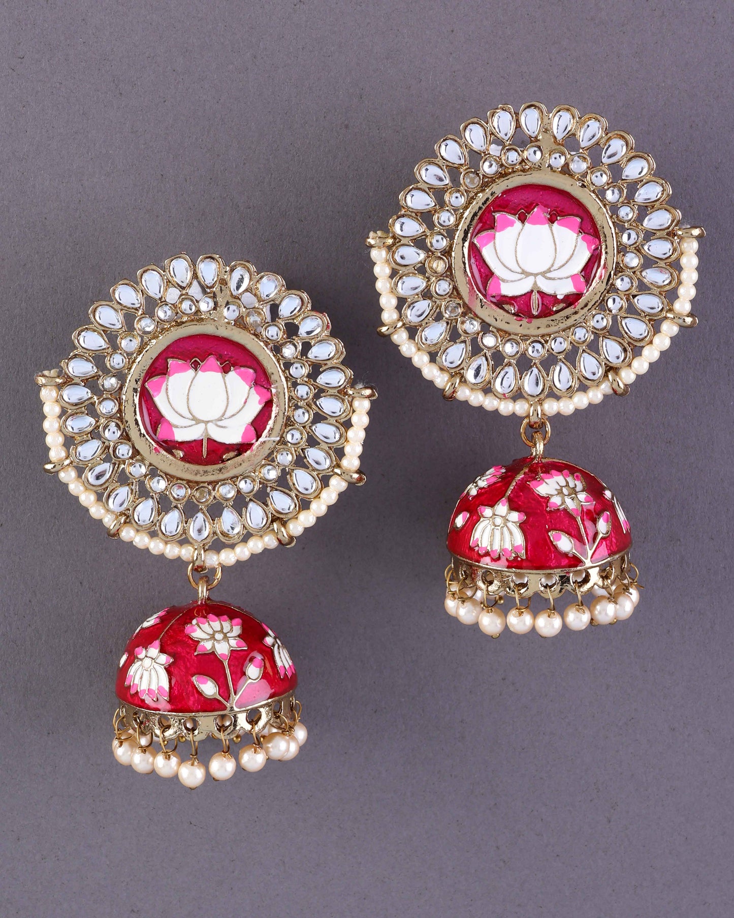 Pink Simar Meenakari Jhumki