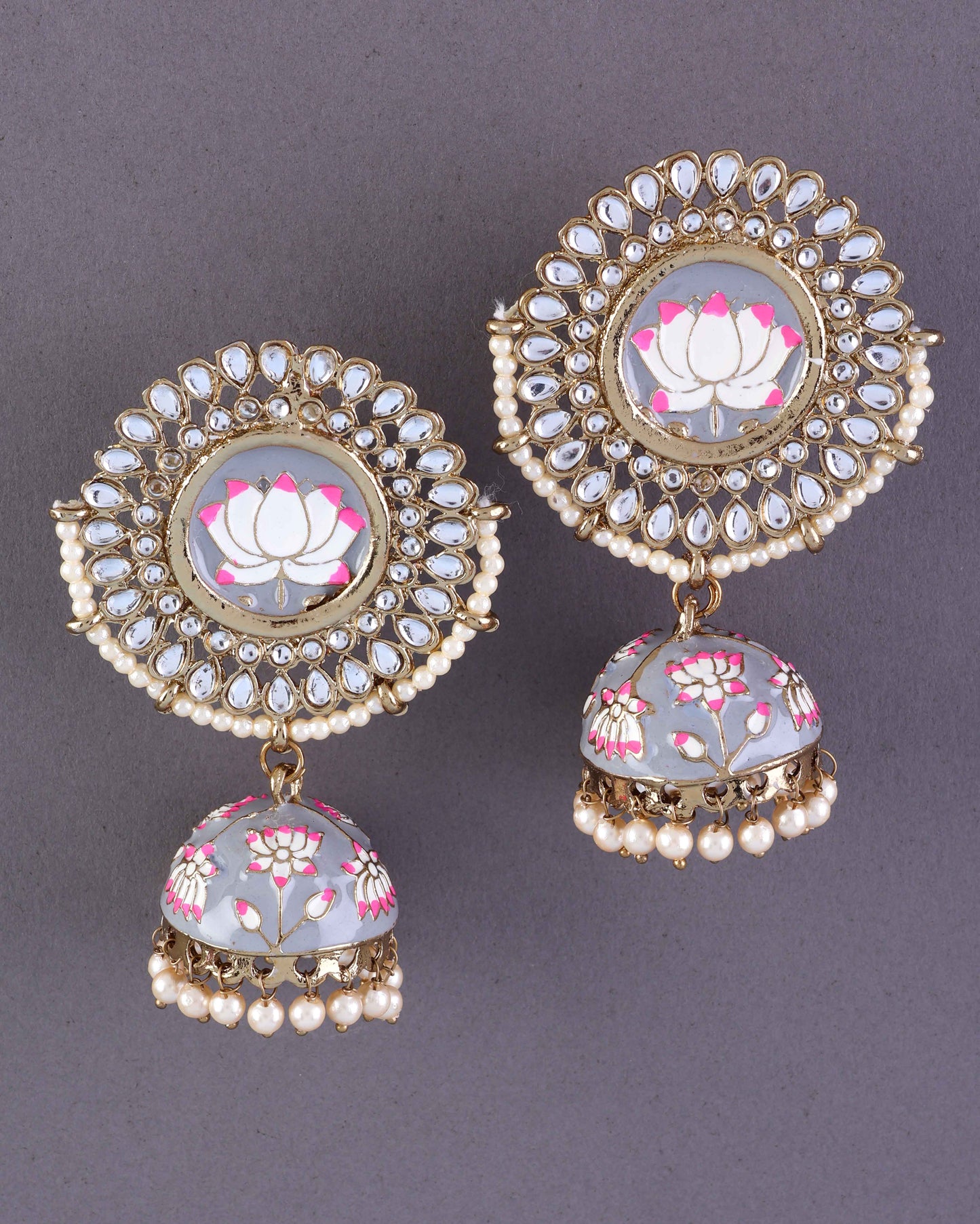 Grey Simar Meenakari Jhumki