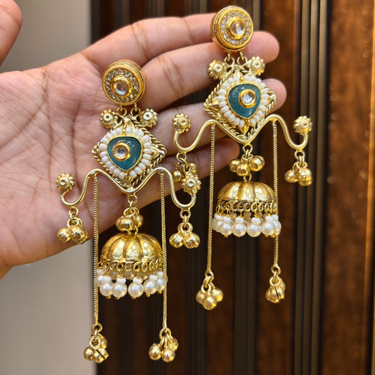 Turquoise Hanaya Premium Brass Jhumki