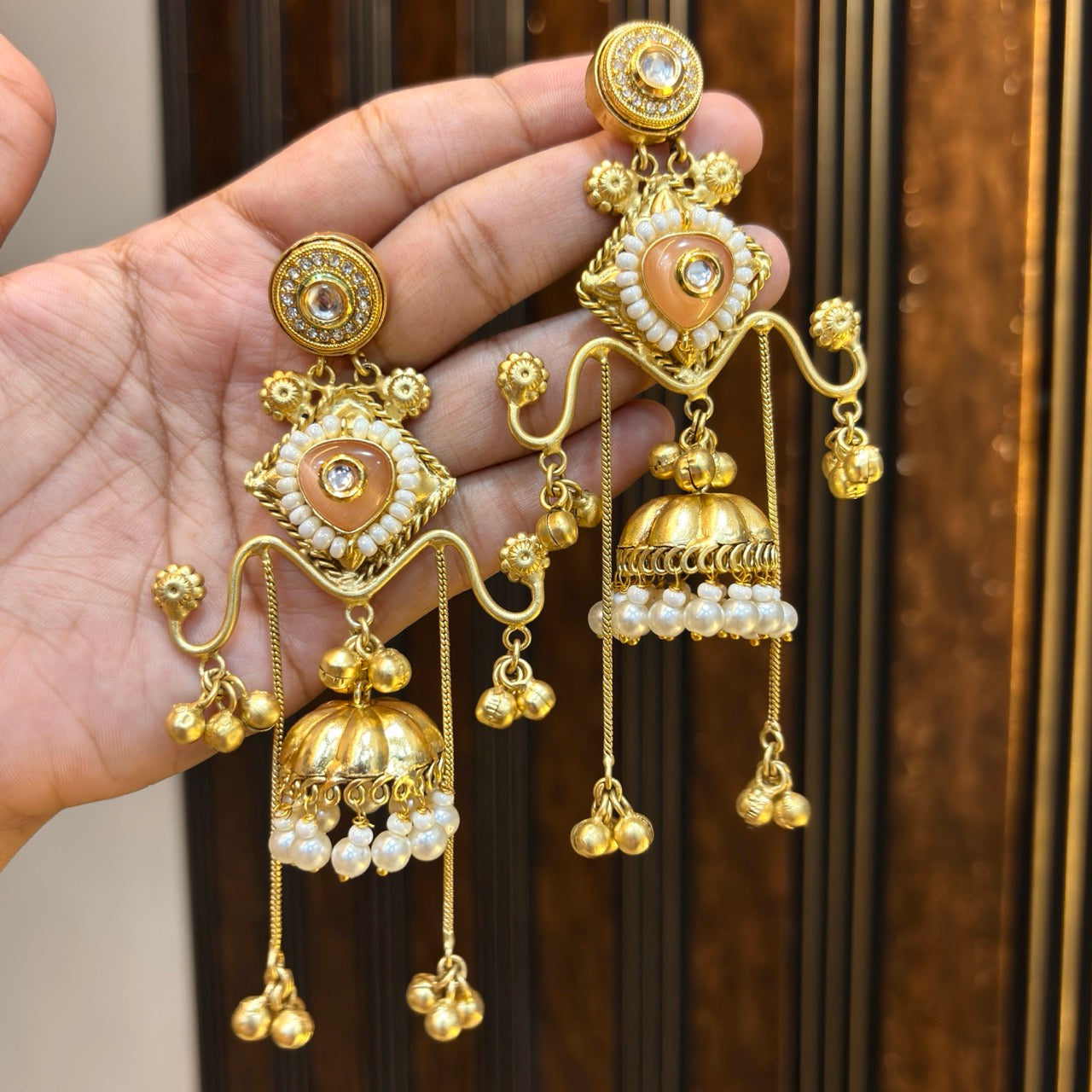 Peach Hanaya Premium Brass Jhumki