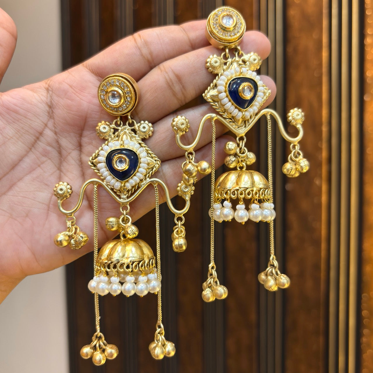 Blue Hanaya Premium Brass Jhumki