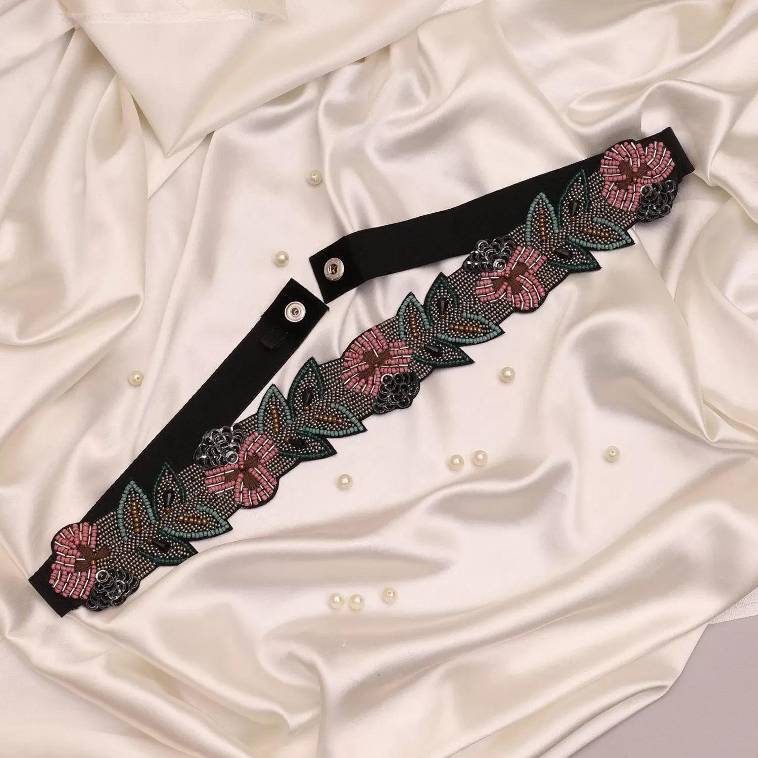 Plum Embroidered Stretchable Belt