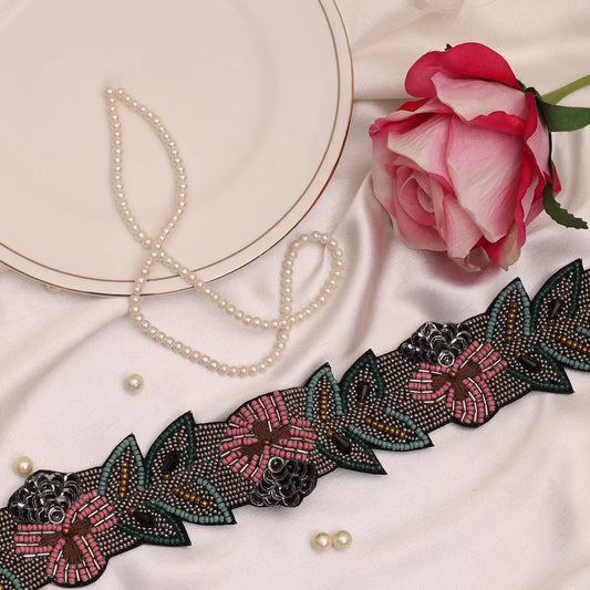 Plum Embroidered Stretchable Belt