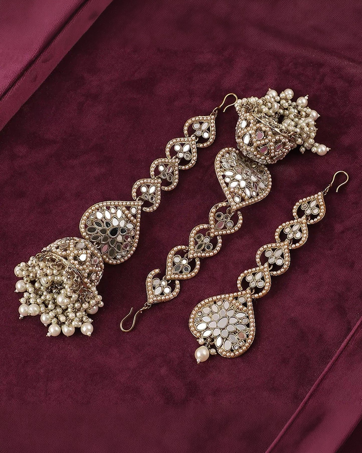 Pearl Vartika Teeka Jhumka Set