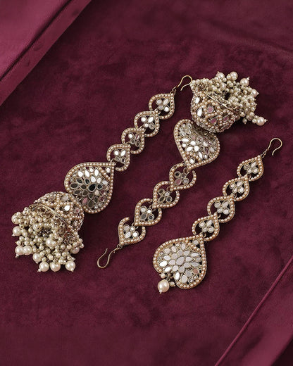 Pearl Vartika Teeka Jhumka Set