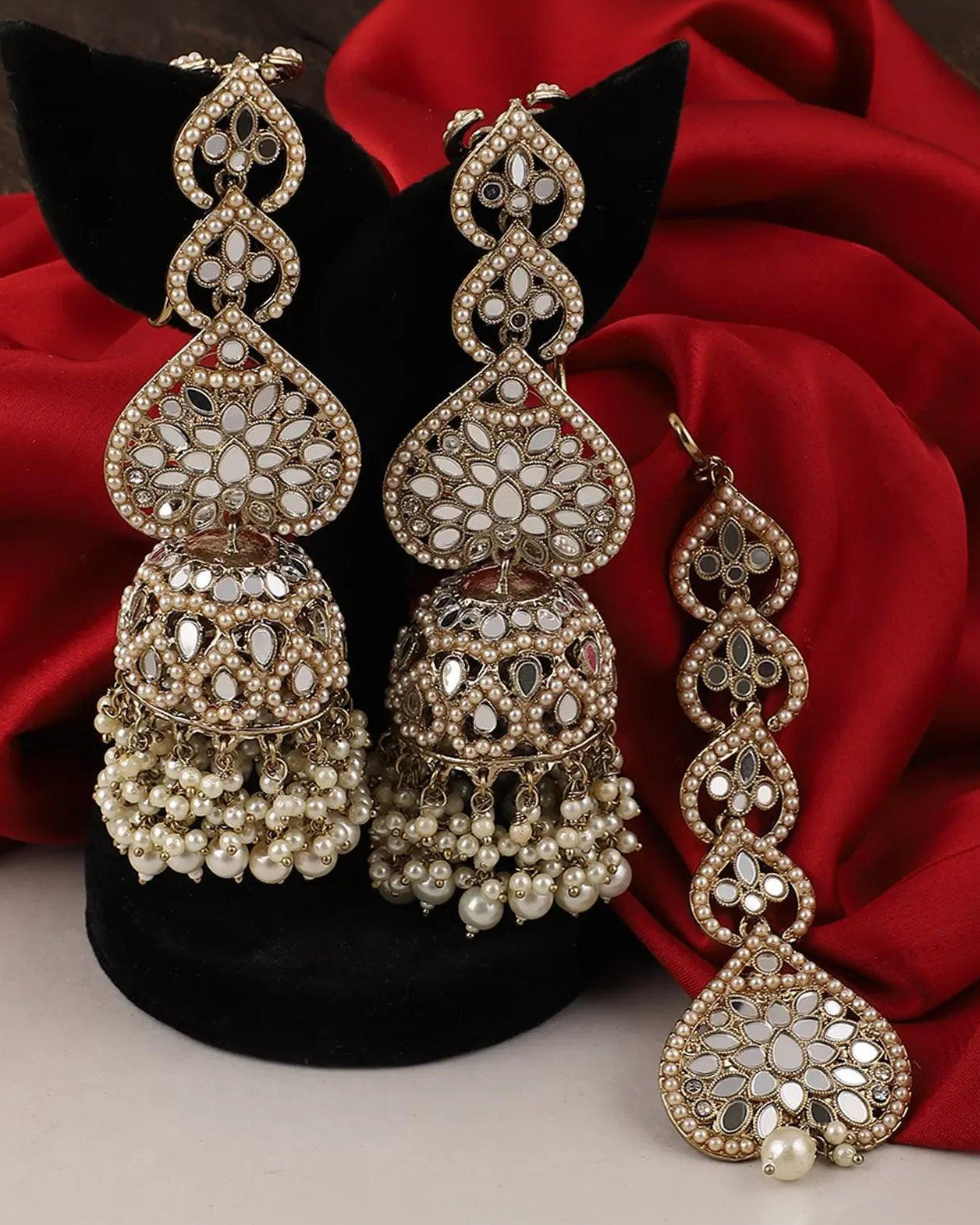 Pearl Vartika Teeka Jhumka Set