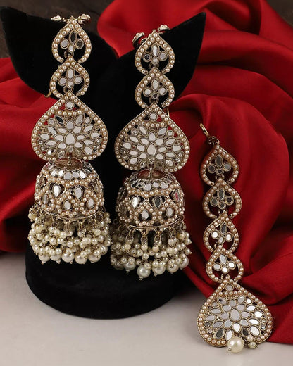 Pearl Vartika Teeka Jhumka Set
