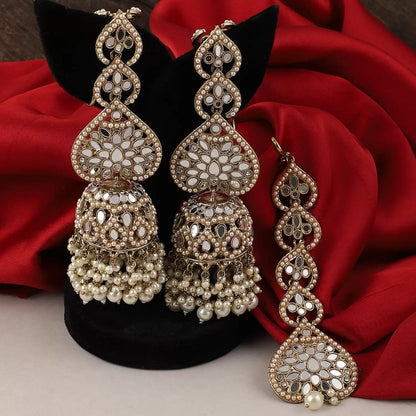 Pearl Vartika Teeka Jhumka Set