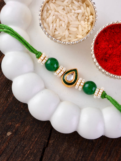 Green Dhivi Rakhi for Brother | Tilak Set Included