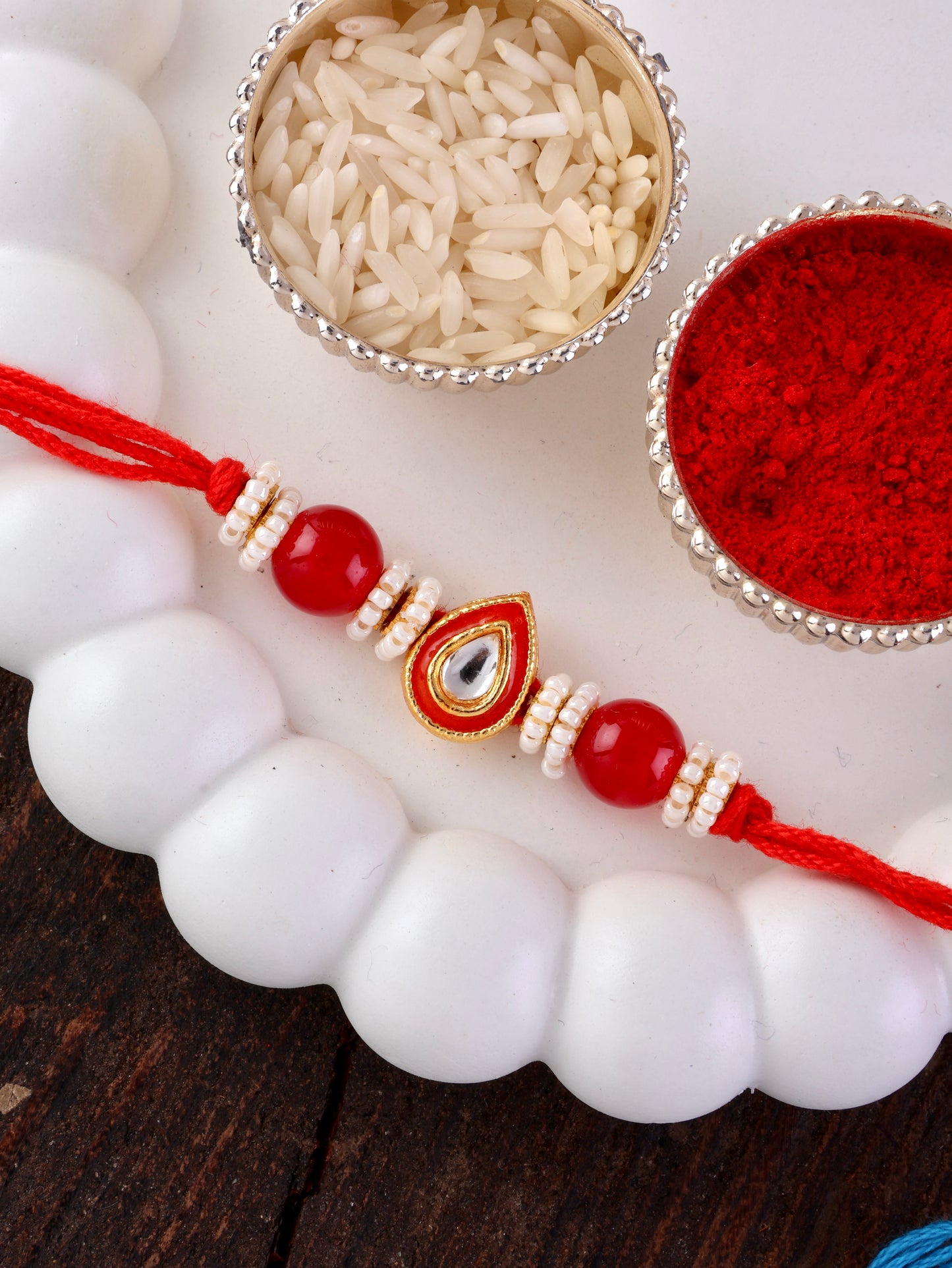 Red Dhivi Rakhi with Tilak Set and Card
