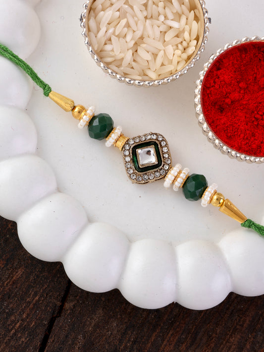 Green Vaidik Rakhi with Tilak Set and Card