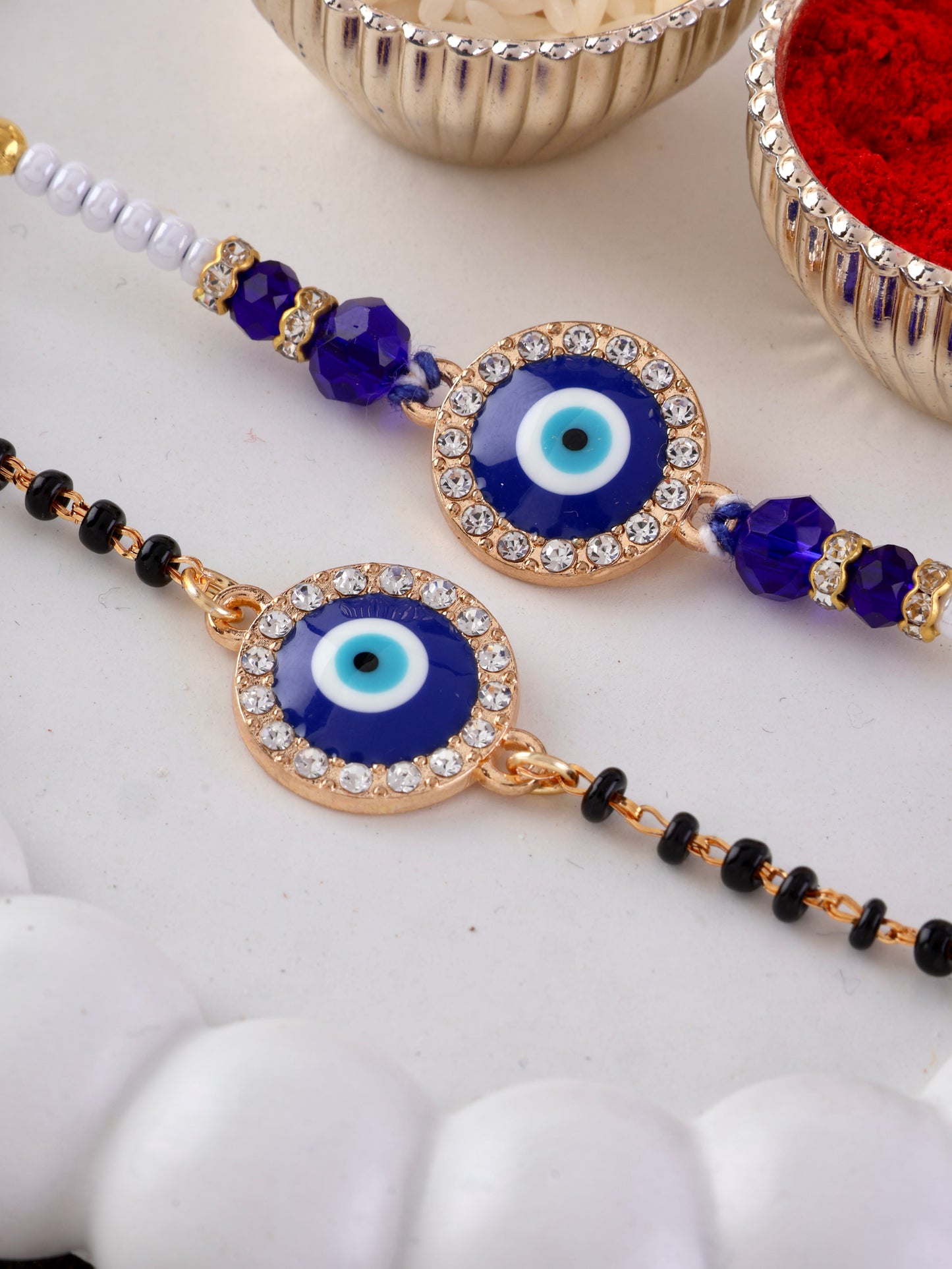 Anjan Bhaiya Bhabhi Evil Eye Rakhi Mangalsutra with Tilak Set and Card