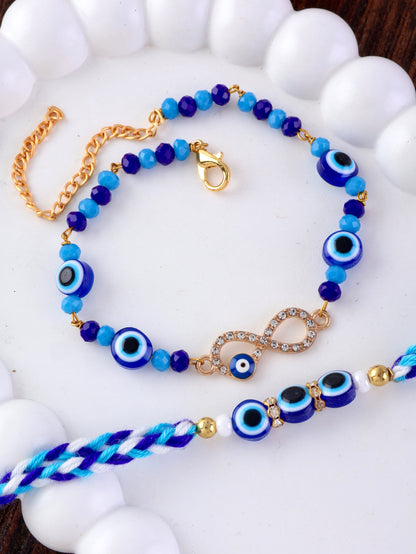 Kanak - Atharv Evil Eye     Bhaiya Bhabhi Rakhi Bracelet Set | Tilak Set Included